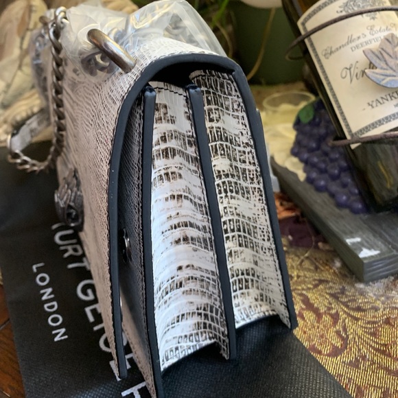 SOLD⛔️Authentic KURT GEIGER LONDON Lizard embossed leather medium flap Crosby - Picture 2 of 15